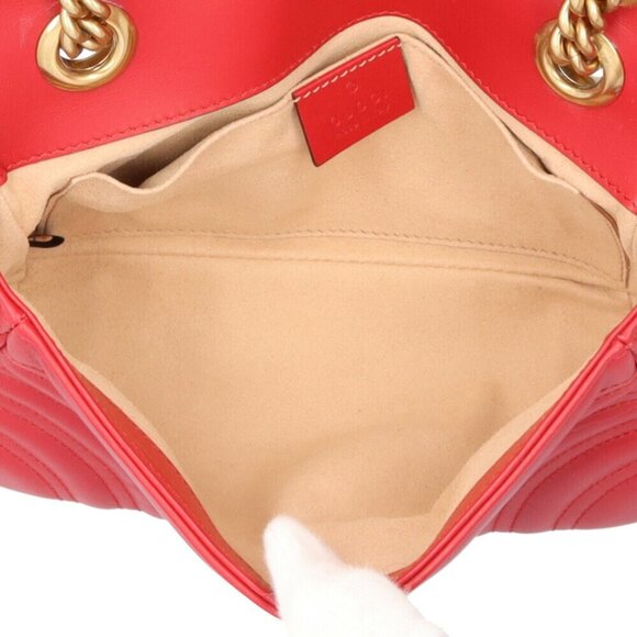 GUCCI Red Leather GG Marmont Shoulder Bag - Picture 6 of 10